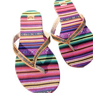 NWT Roxy Flip-Flops Sandals Size 10 Pink Boho Stripes Sandals